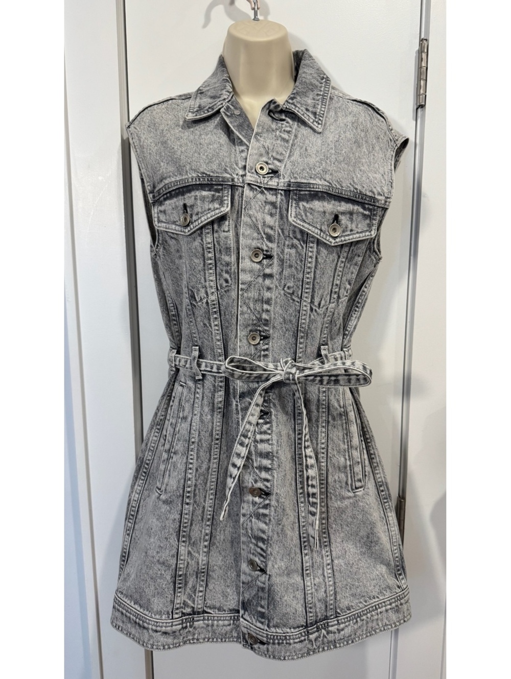 rag & bone Acid Wash Denim Sleeveless Trucker Dress S/P
